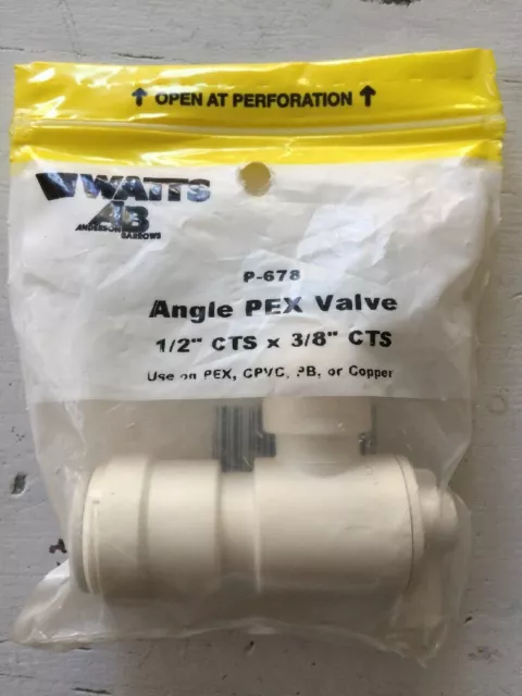 P-678 Watts Angle PEX Valve 1/2" CTS x 3/8" CTS Quick Connect Stop Brass Tubular