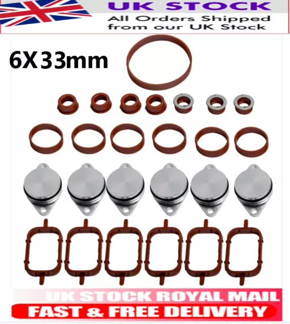 Set 6x 33mm Swirl Flap Blank BMW 3 E90 5 7 Series M47 M57 Gaskets 26 Pcs Set