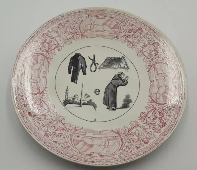 Assiette Rebus Faience Sarreguemines Sphinx Rose N°3 Collection Deco - Ancien
