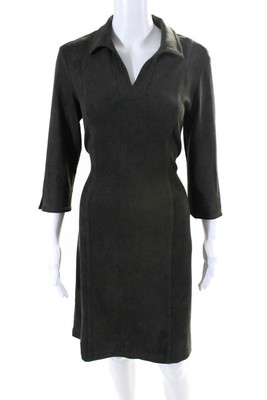 J. Mclaughlin Womens Collared V Neck Solid Suede Midi Dress Green Size Small