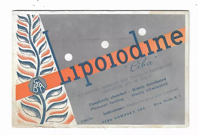 Old Medicine Blotter Lipoiodine Iodine Ciba Company New York