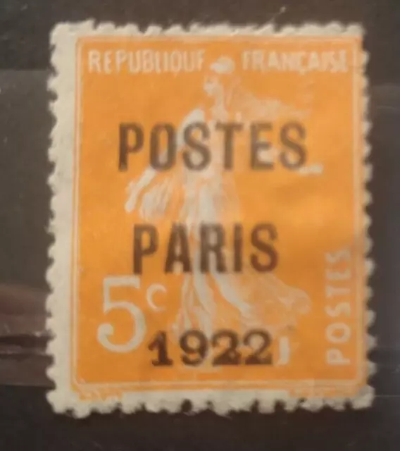 Timbre  France 1920/22 préoblitéré N° 36 semeuse 5 c orange oblitéré