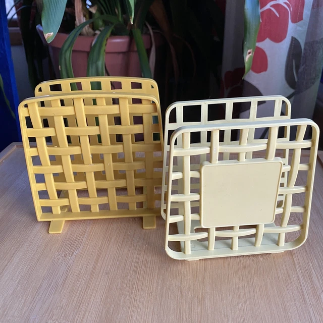 LUSTRO WARE YELLOW Kitsch Napkin Holders MCM Retro Plastic Set Of 2 15