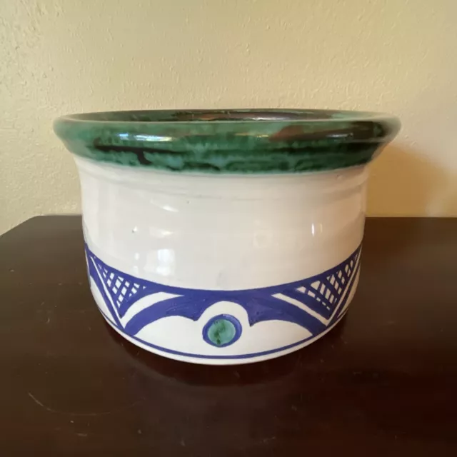 Damariscotta Studio Art Pottery Painted Maine Majolica 8" Pot Bowl Floral Blue