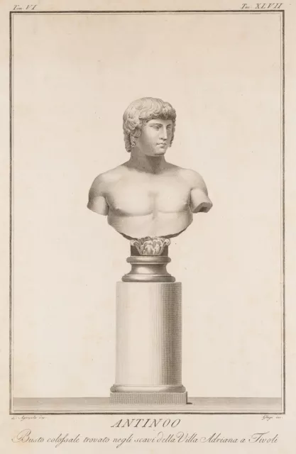GHIGI (18.Jhd, 19.Jhd) nach AGRICOLA (*1759), Büste des Antinoos, KSt. Klassizis