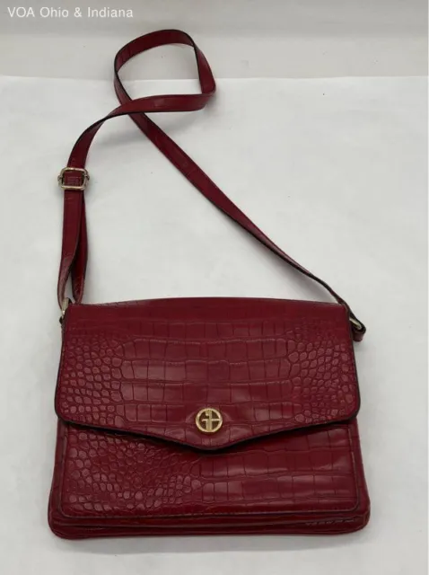 Giani Bernini Red Croc Embossed Faux Leather Button Snap Crossbody Purse