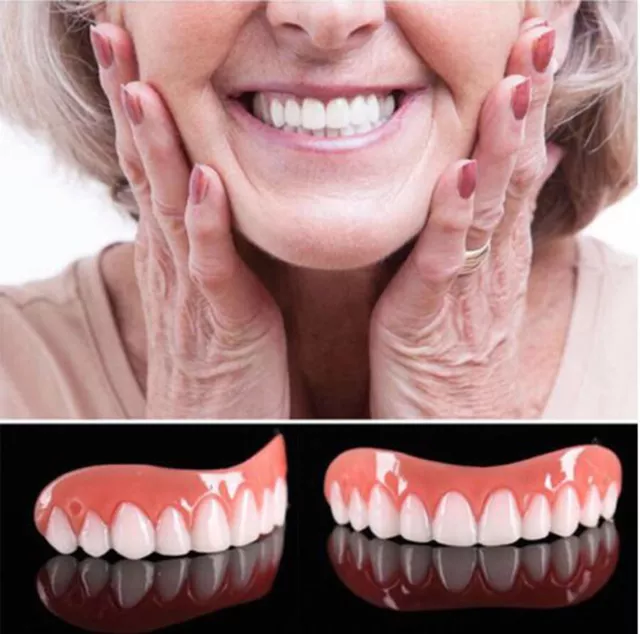 2PCS Silicone Teeth Top + Bottom Veneers False Teeth Smile Cosmetic Denture