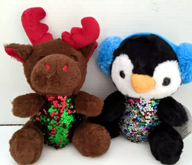 NWT 2022 Holiday Time Christmas 9" Moose & Penguin Swipe Color Change Plush    7
