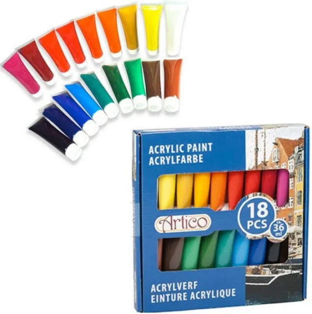 Set 18 pezzi pittura acrilica,acrilico vernice tubi colori assortiti dipingere