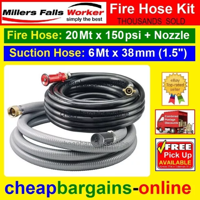 Fire Hose Kit Fire Fighting Hose Kit Water Pump Kit 20M Fire Hose + Suction Hose