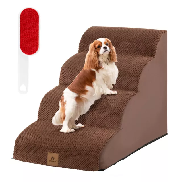 4-Tier Pet Stairs Ladder Foam Dog Ramp Non-Slip Dog Steps Soft for High Sofa Bed