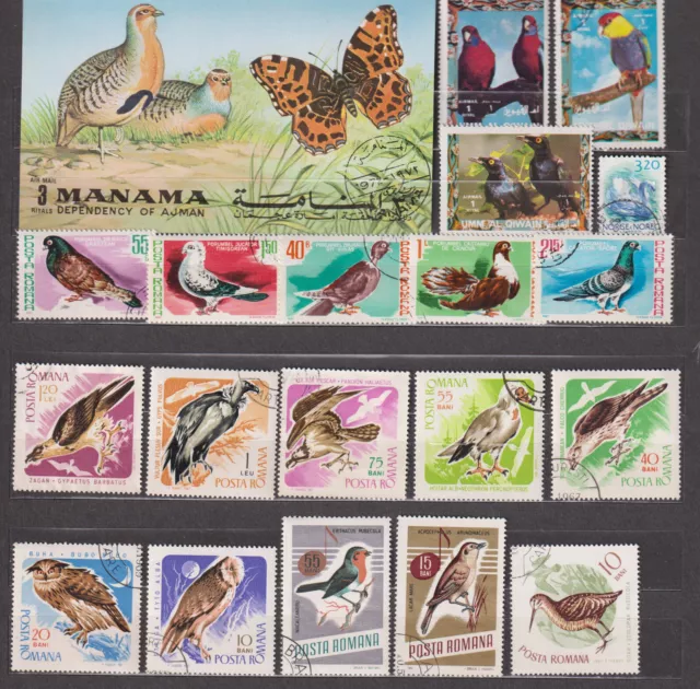 Briefmarken Motiv: Vögel 50 Stück + 1 Block gestempelt