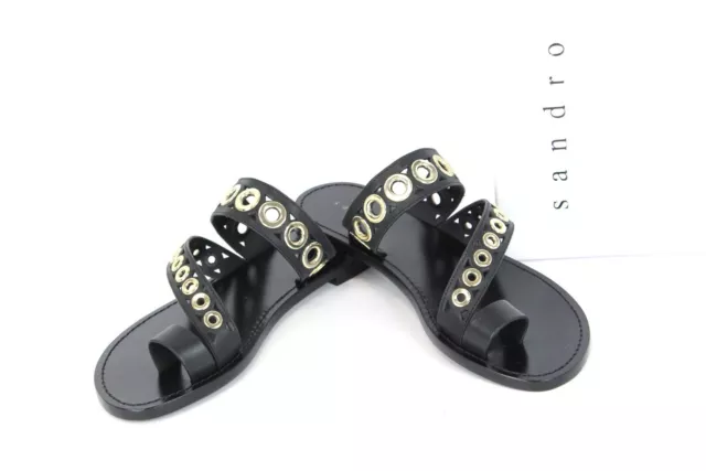 SANDRO Adelie Shoes Women's EU 38 / UK 5 Leather Sandals Metal Eyelets Slip On