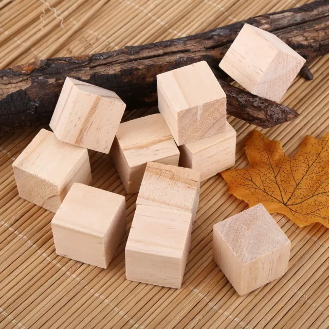 10pcs 25mm Natural Wood Square Blocks Cubes Woodwork Craft DIY Accessaries GS0