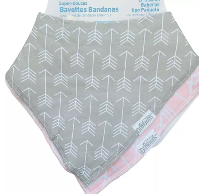 Dr. Browns Bandana Lätzchen Baby superweiche Baumwolle waschbar grau/rosa Fütterung 2er-Pack 2