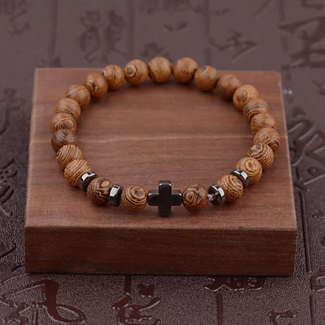 Bracelets en bois de croix d'hématite chaude Bracelet extensible perles en...