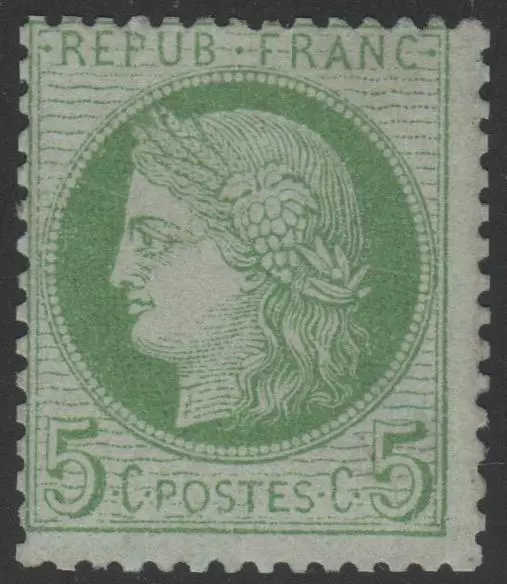 FRANCE STAMP TIMBRE N° 53 " CERES 5c VERT-JAUNE SUR AZURE 1872 "NEUFxx TB A VOIR