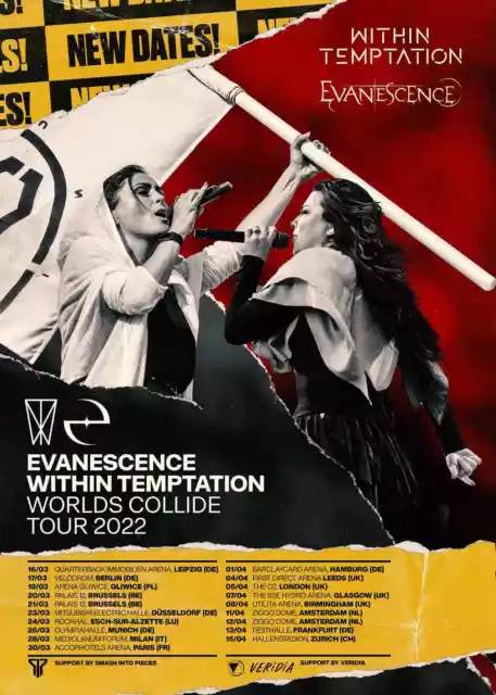 Within Temptation / Evanescence "Worlds Collide Tour 2022" Europe Concert Poster