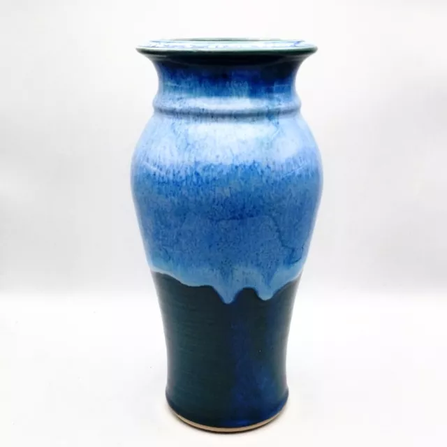 Keith Lahti Studio Art Pottery Vase 9" Blue Teal Drip Glaze Signed Excellent