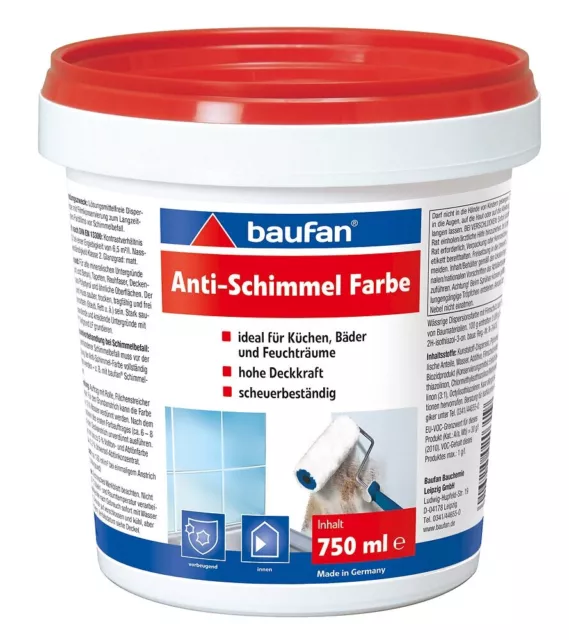 Baufan Antischimmel-Farbe 0,75 L Bianco per Cucina, Bagni E Ambienti Umidi
