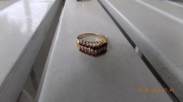 14k Yellow Gold Natural Ruby Diamond Ring sz 5 weighs 3 grams fe-2
