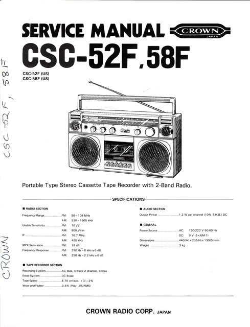 Boombox Ghettoblaster CROWN CSC-626 – Occasion Fonctionnel, état Correct