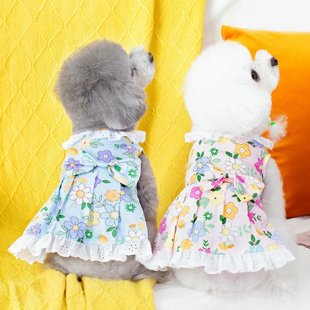 Sweet Bow Small Dog Skirt Cat Dogs Summer Lace Dress Puppy Cute Floral Clothes
