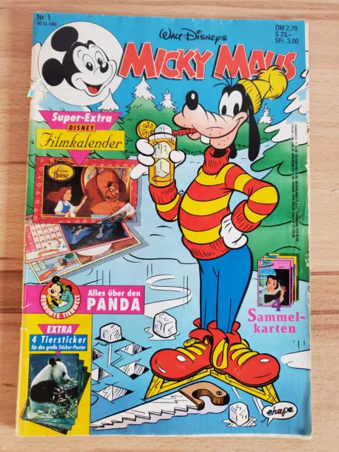 Micky Maus Heft 1 1993 mit Beilage Disney Filmkalender, Sammelkarten Tiersticker