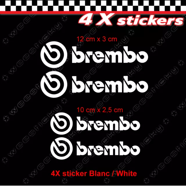 4 Stickers BREMBO BLANC autocollants adhésifs