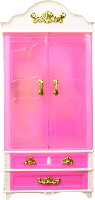1x Pink Fashion Barbie Doll Sized Plastic Bedroom Wardrobe Furniture UK Seller