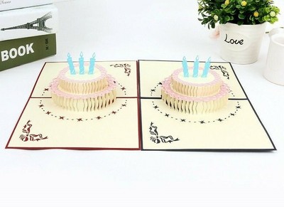 Createreedo 3D Pop-Up Geburtstagskarte – Mit Süßer Katze & Kuchen, Handgefertigt, 14x15 Cm, Inkl. Umschlag