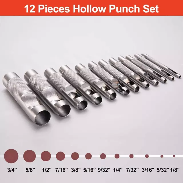 11pc Hollow Hole Metal Leather Punch Set 1/8-3/4 Inch
