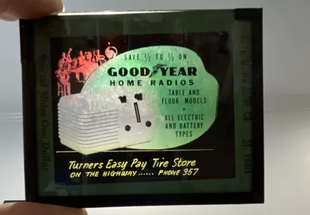 Antique Goodyear Home Radio Advertising Glass Slide Movie Theater Magic Lantern