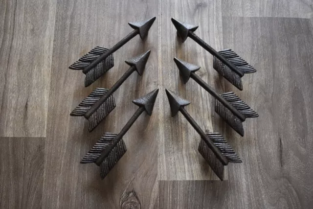 Iron arrow door knobs Vintage Old cast cabinet drawer handles pull rustic 6 pcs