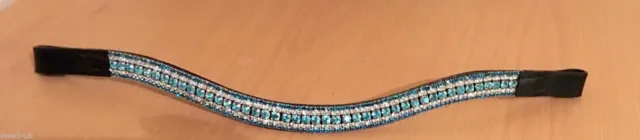 BLING!*Dressage*Mega-Sparkly  Browband*5Row Crystals*Turquoise/CLEAR BLACK FULL