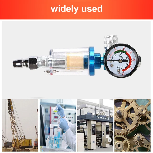 druckregler spritzpistole,Mini Luftdruckregler, Standard 1/4 Gewinde Luftdruckregler Spray Pneumatische Pistole Luftdruckregler Manometer In- Line-Öl-Wasserabscheider Filter Separator