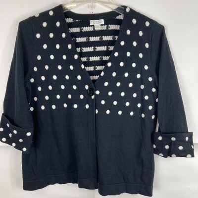 Christopher Banks Womens XL Black White Polka Dot Cardigan 3/4 Sleeves