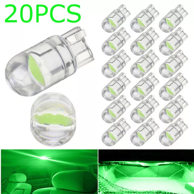 20Pcs Green T10 194 168 W5W 2825 LED Interior Map Dome License Plate Light Bulbs