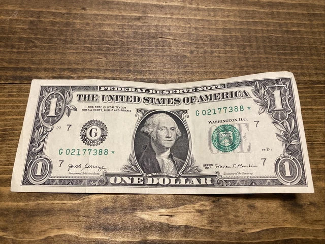 $1 Dollar Bill 2017 *STAR NOTE Collectible and Rare SN G02177388
