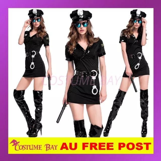 Police Woman Cop Officer Uniform Party Fancy Dress Sexy Costume Hat Halloween AU