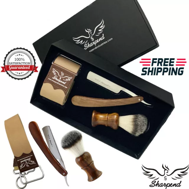 BARBER SALON STRAIGHT CUT THROAT SHAVING RAZOR Gift Set VINTAGE 3 Pc Luxury Kit