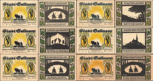 6 x 50 Pfennig Notgeld GOLLNOW Stadt Goleniow Pommern 3.8.1921 Glockensage