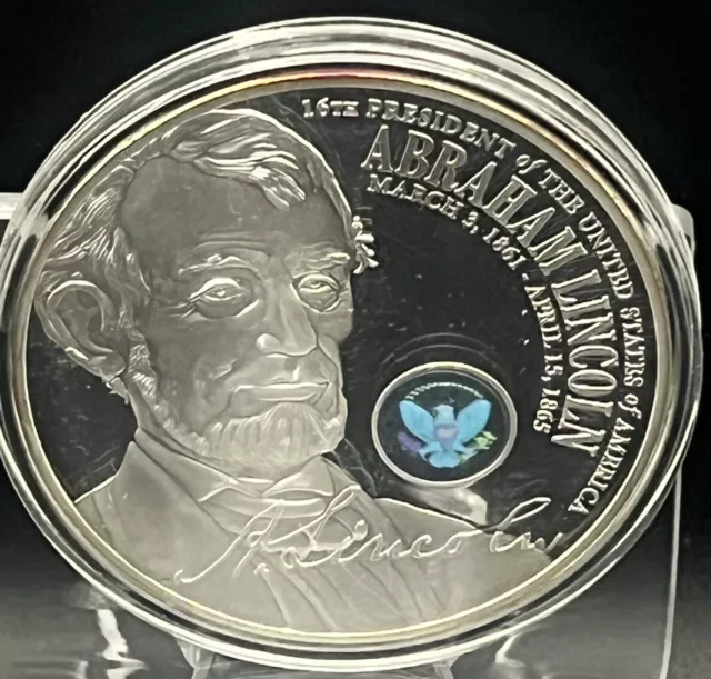 2014 Presidential Hologram ABRAHAM LINCOLN Silver-plated Proof 2" Comm. Coin COA