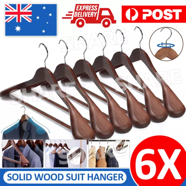 High-Grade Wide Shoulder Wooden Coat Hangers Smooth Solid Wood Suit Hanger 6pcs