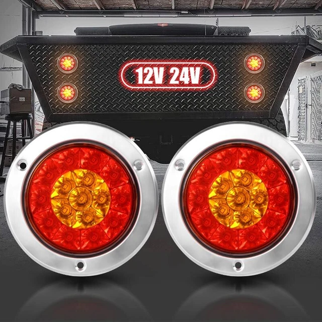 2X 4ZOLL RUND LED Rücklicht Blinker Bremslicht Gelb Rot 12-24V LKW ...