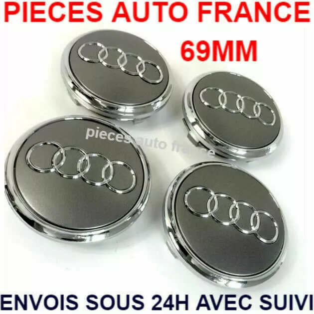 4x Cache Moyeu Centre de Roue Enjoliveur Embleme Jante Logo insigne Audi 69MM