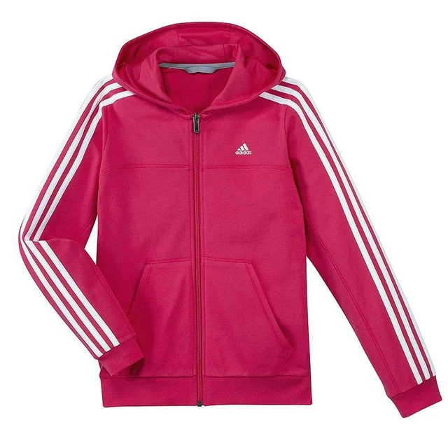 Adidas Girls Casual Pink White FZ Junior Sports Hoodie Hoody