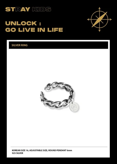 StrayKids 'Unlock : GO LIVE IN LIFE' リング NEW SEALED STRAY Kids Official Silver Ring Unlock Go Live In