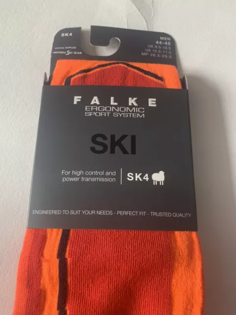 Falke Ski Socks SK4 Orange Red Mens 9.5-10.5 Blister Protection