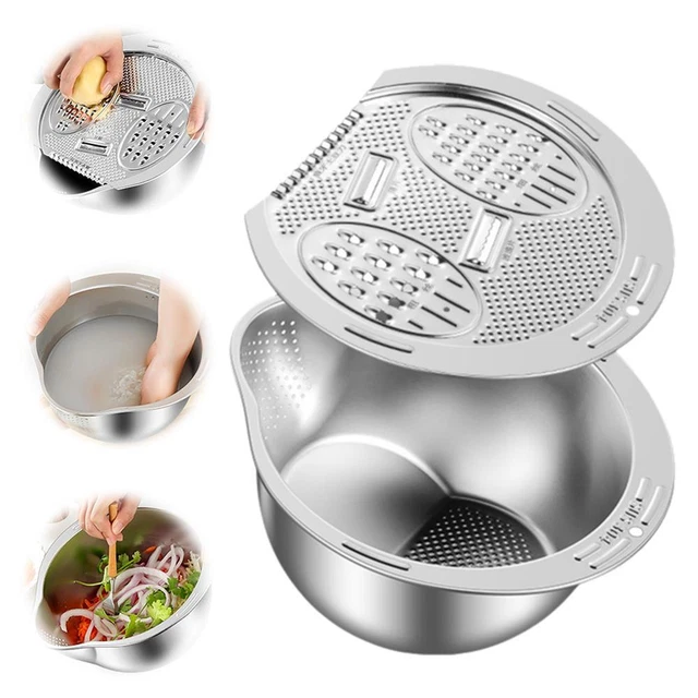 RICE WASHER STRAINER Bowl Drain with Multifunctional Grater, Stainless